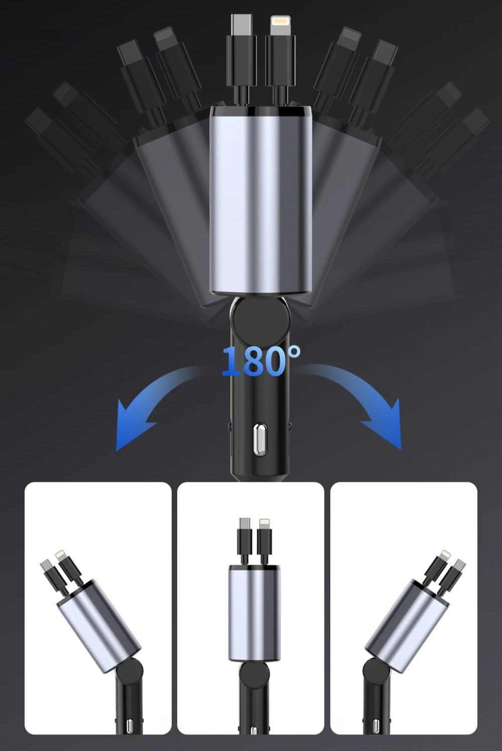 Chargeur de voiture rétractable 180°